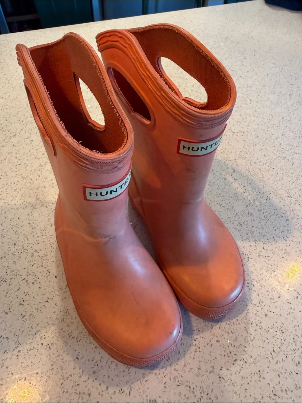 Hunter Kids Orange Pull-On Rain Boots with Handles